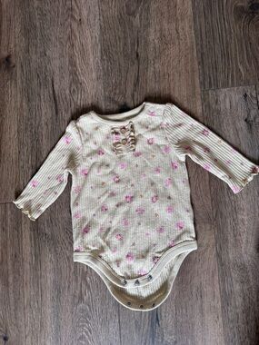 Garanimals Cream Waffle Knit Floral One-Piece Bodysuit with Pink Accents